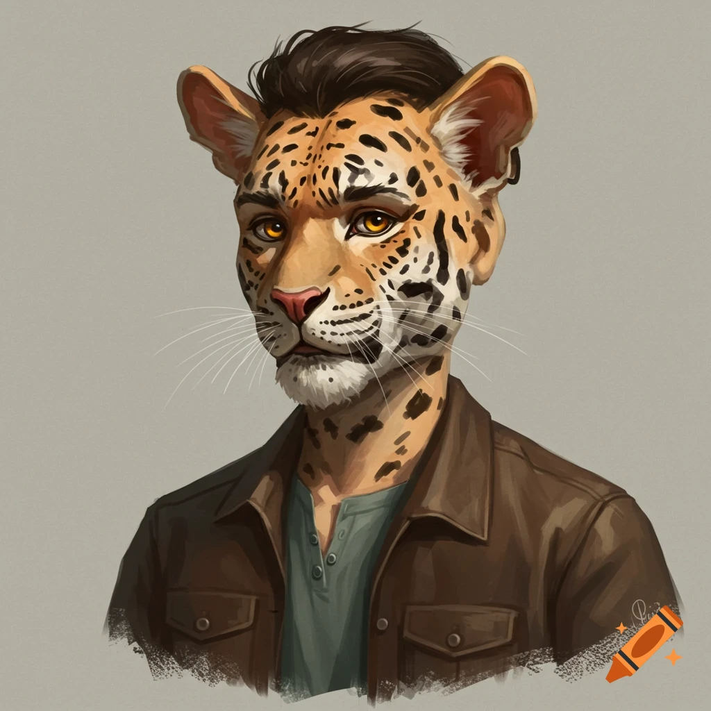 A jaguar wearing a brown jacket