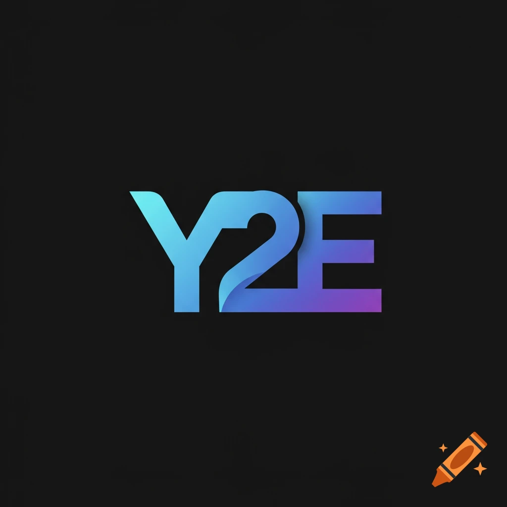 A blue and purple gradient logo for Y2E with a folded paper effect on a black background.