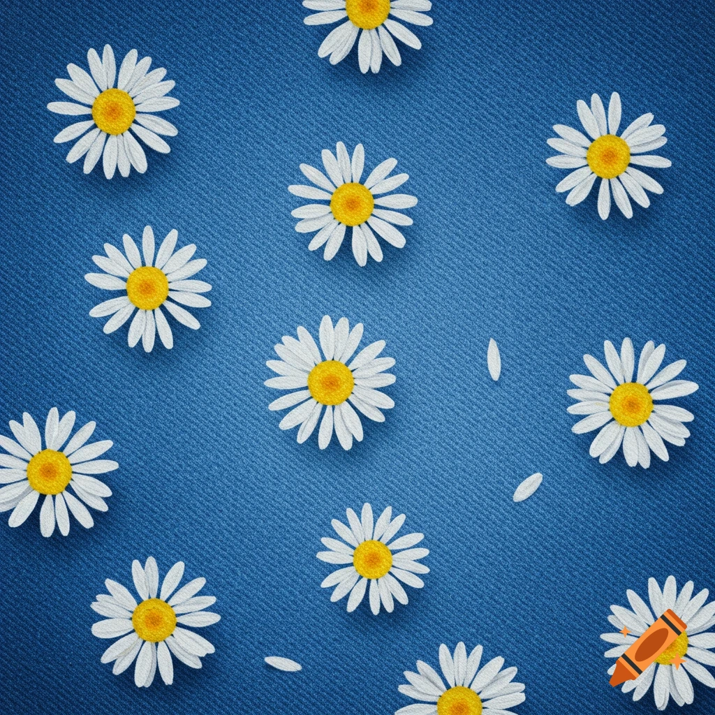 Daisies on a blue denim background.
