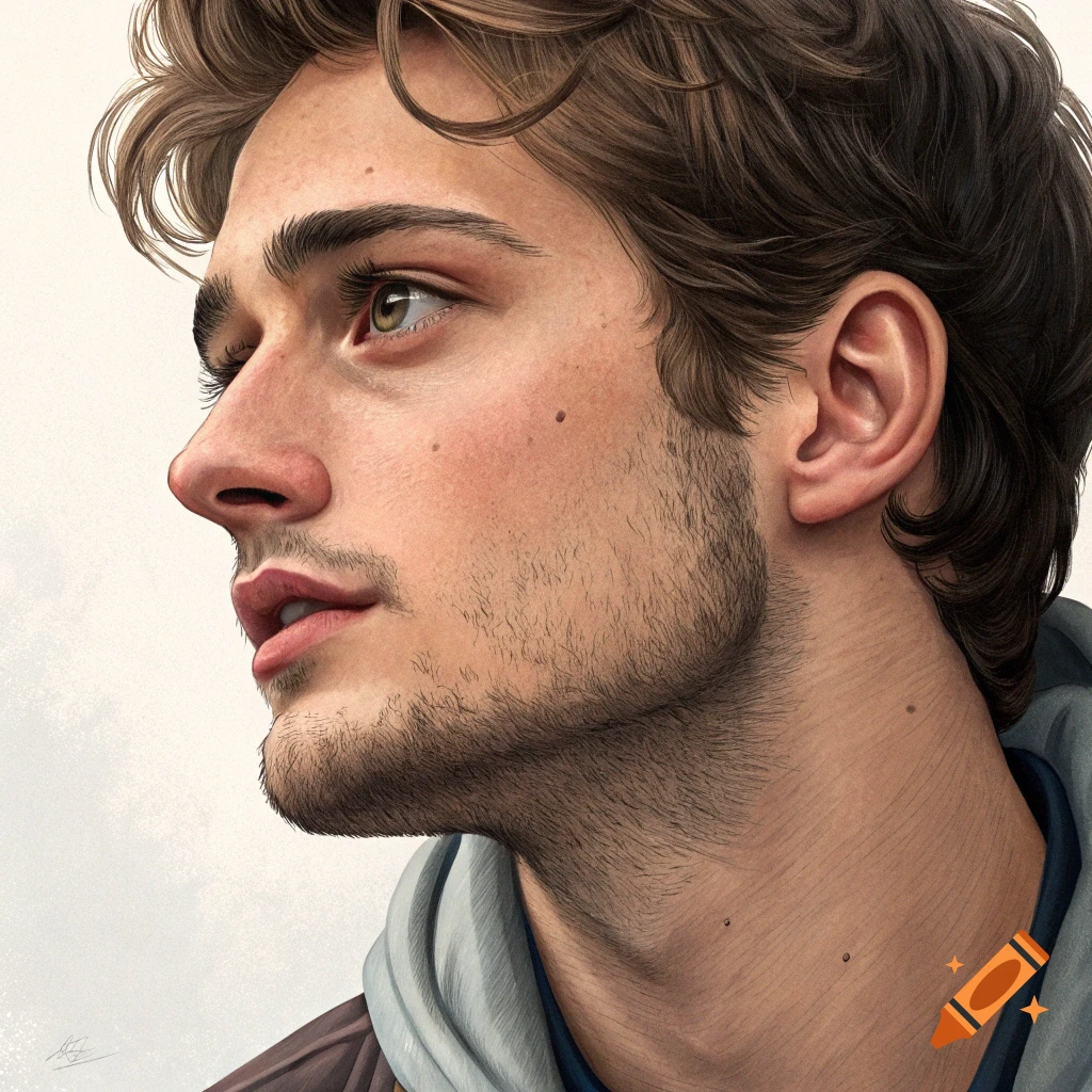 Close-up profile portrait of a man with brown hair.