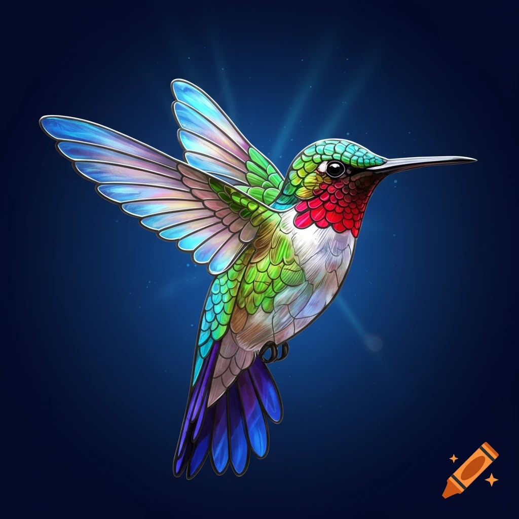 Colorful hummingbird in a stained glass style