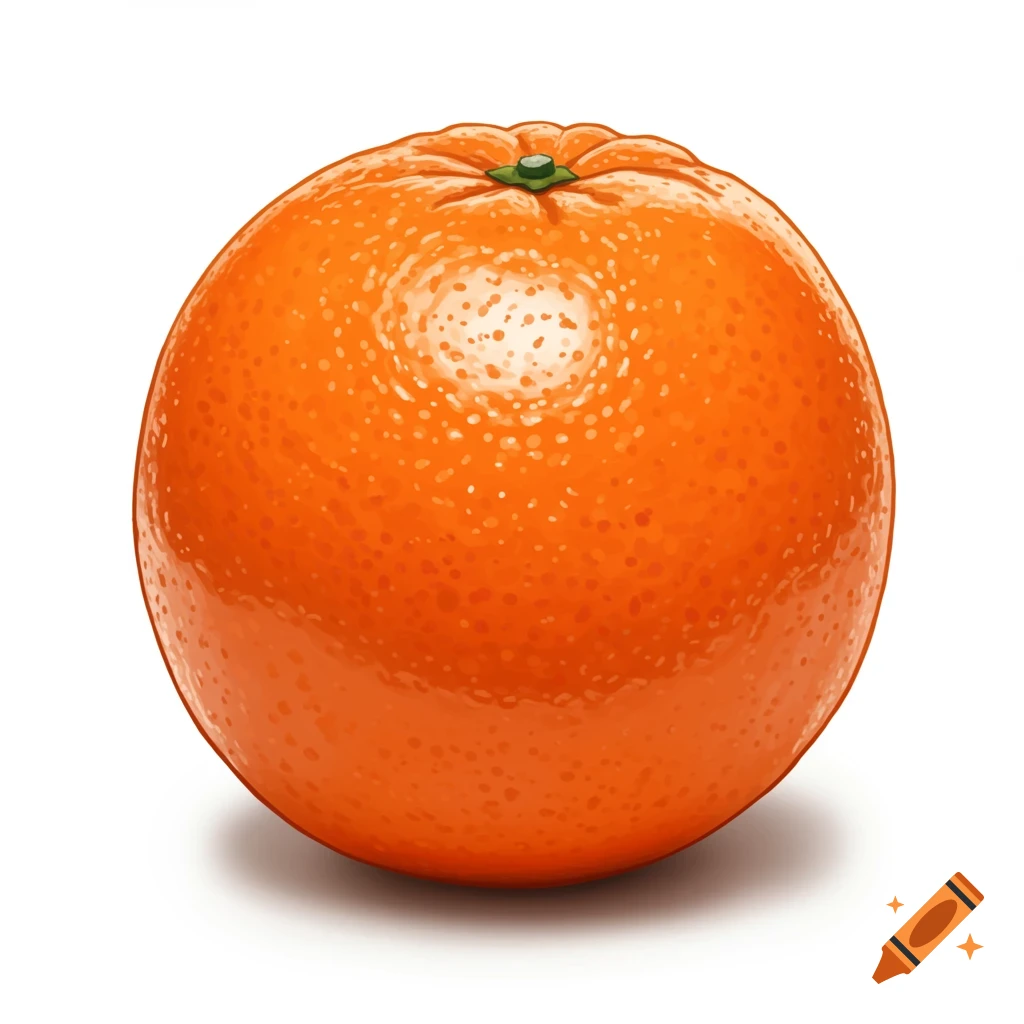 A shiny, vibrant orange with textured skin and shadow on a white background.