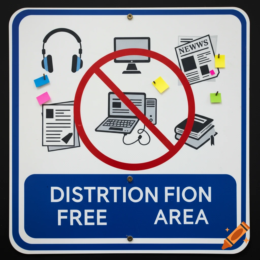 Distraction-free area sign with crossed-out icons on Craiyon