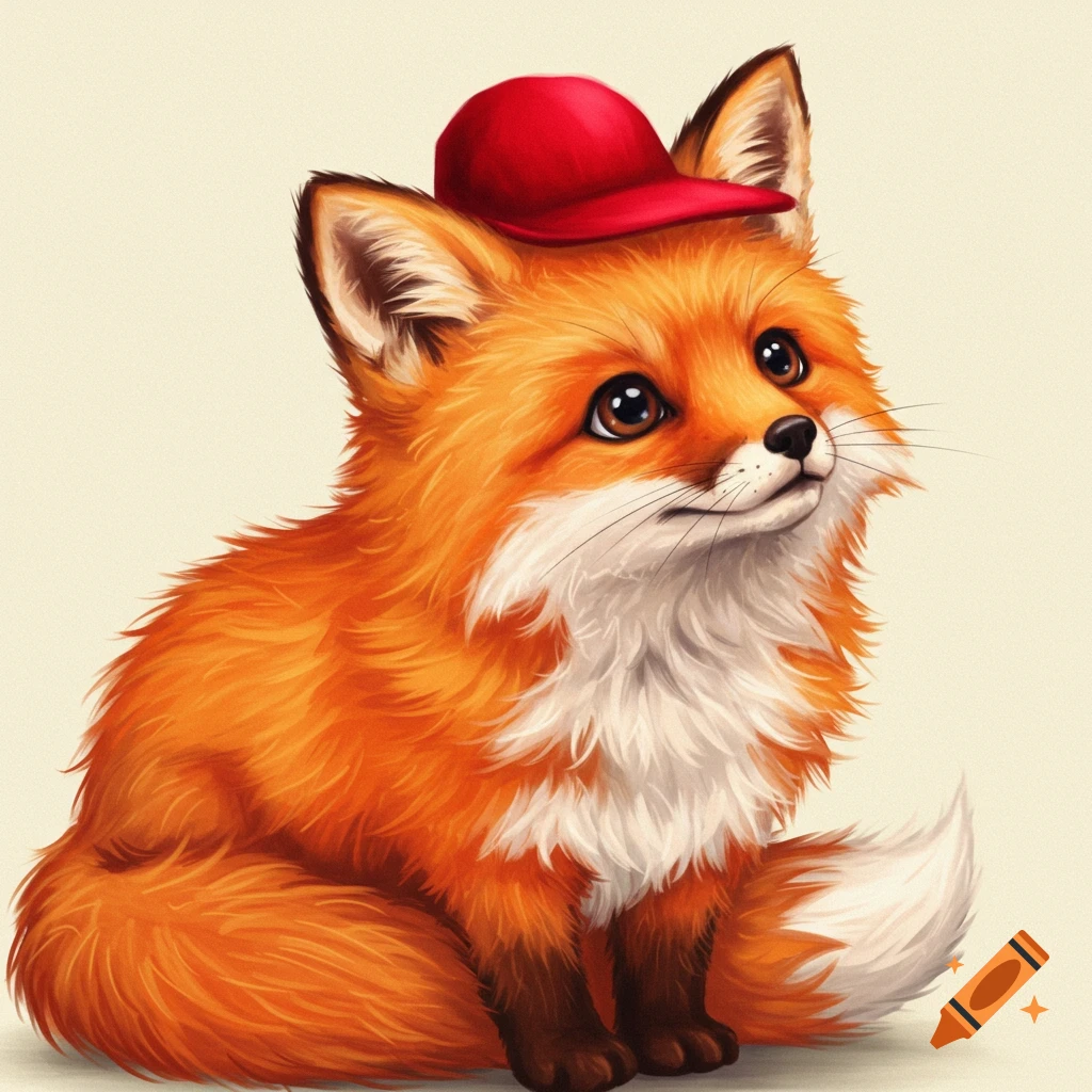 A cute fox wearing a red hat.