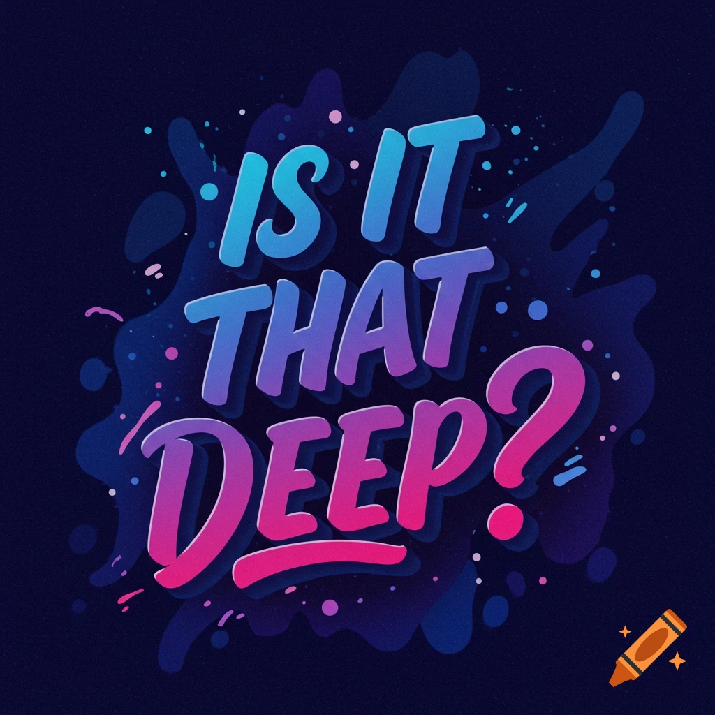 Stylized text 'IS IT THAT DEEP?' with colorful splashes on a dark background.