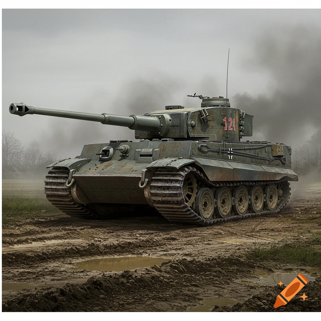 A heavy tank sits in a muddy field