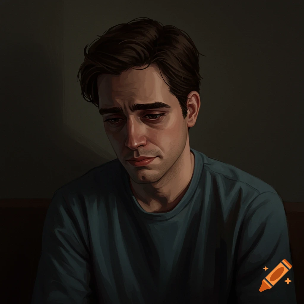 A sad man looking down