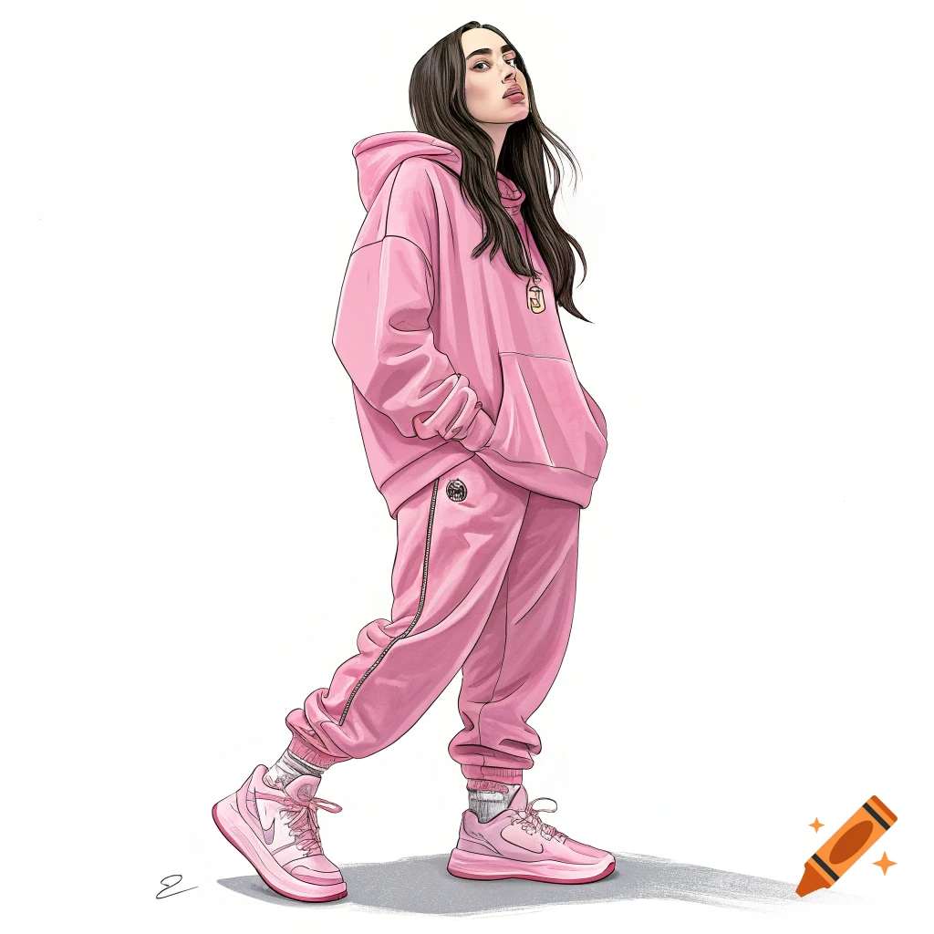 Illustration of a person wearing a pink tracksuit and sneakers