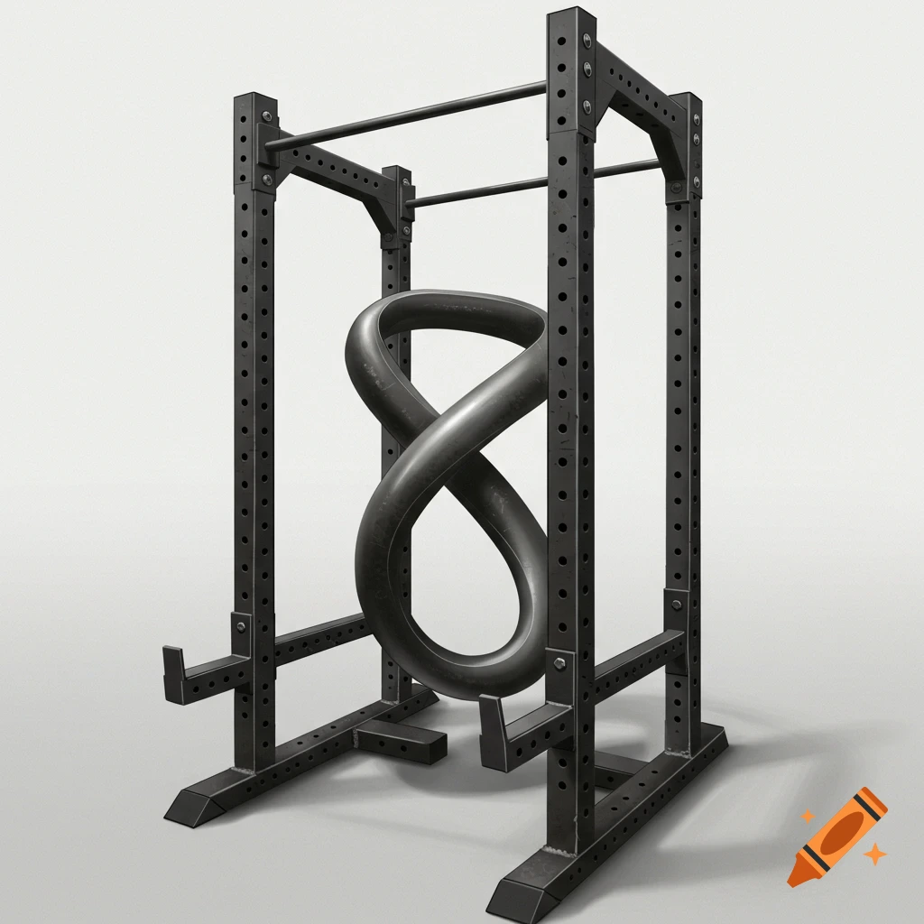 A squat rack with uprights forming a Mobius strip.