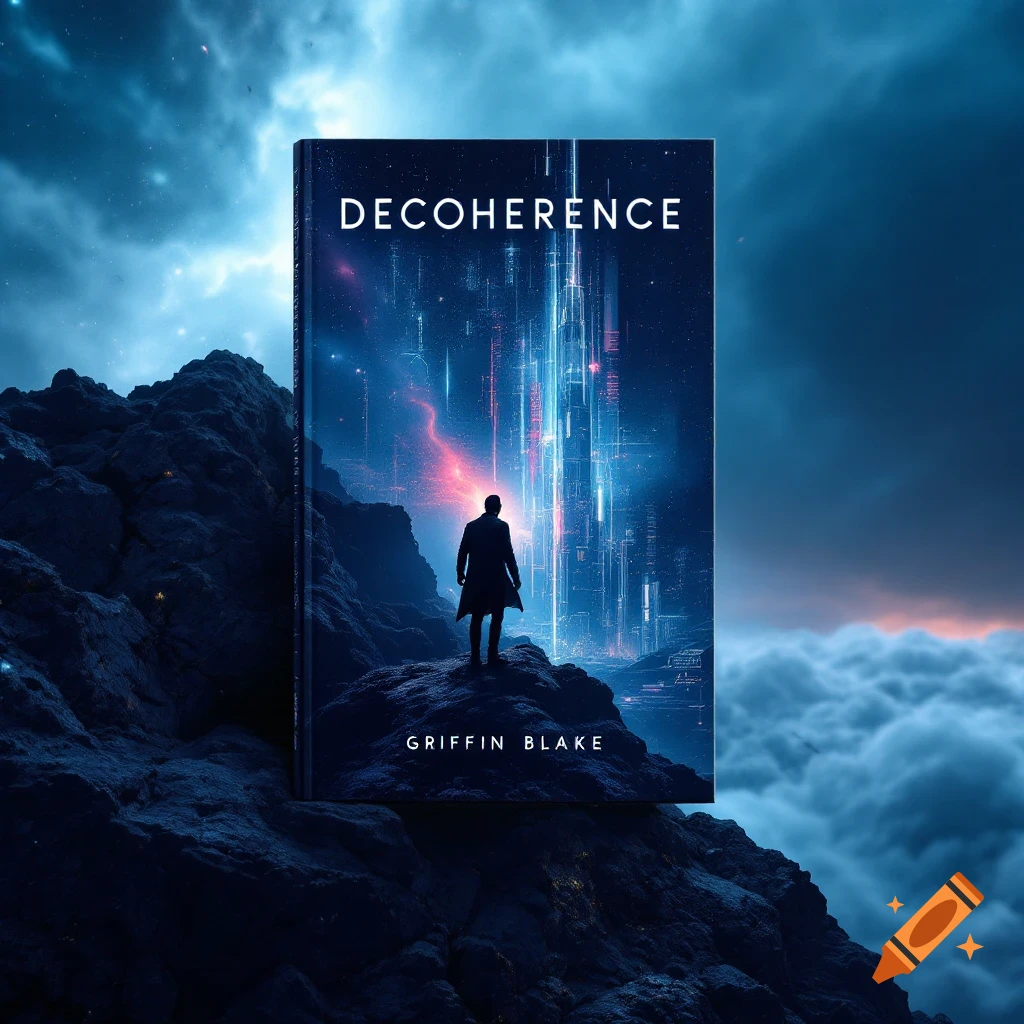 Book cover featuring a figure on a rocky cliff overlooking a glowing futuristic cityscape under a dramatic sky.