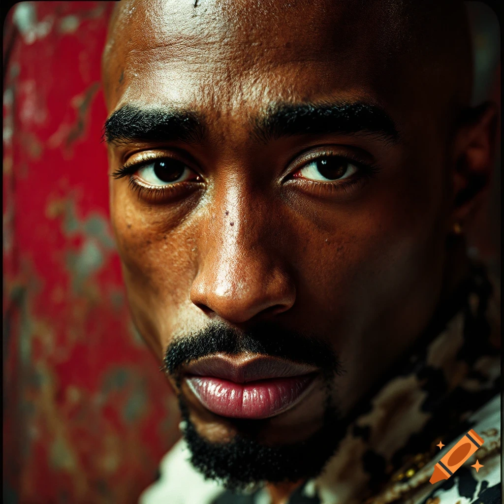 Close-up dramatic portrait of a man with a shaved head and goatee against a red background.