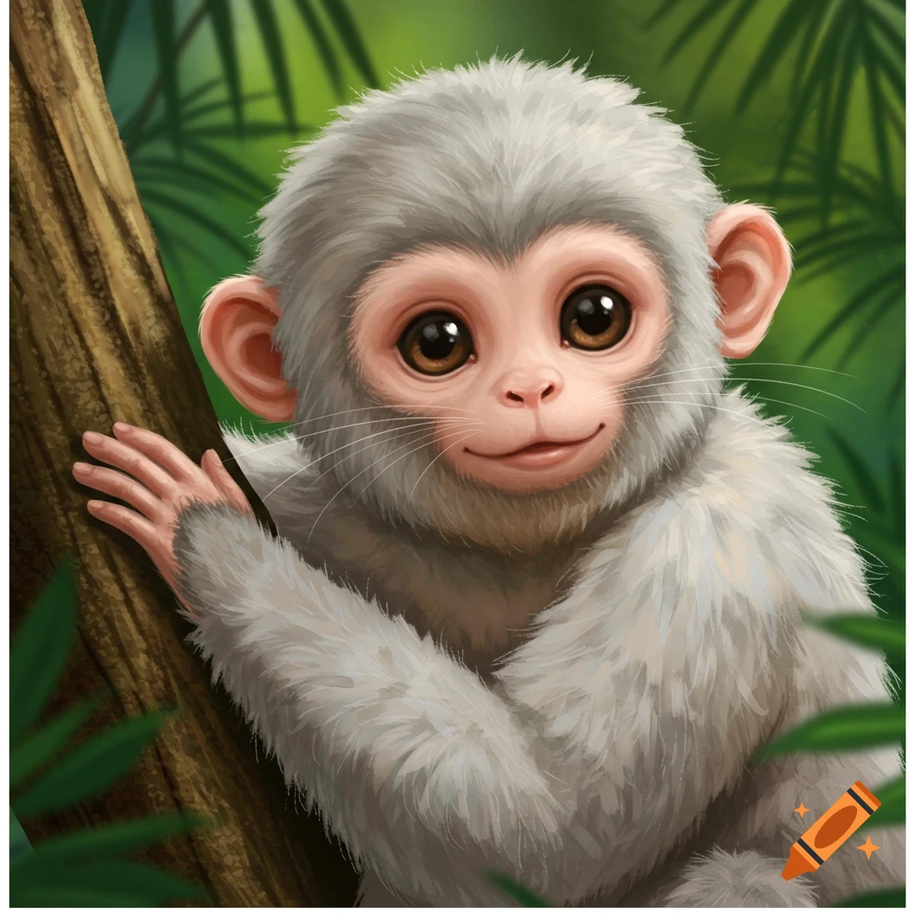 A cute baby monkey is on a tree branch.