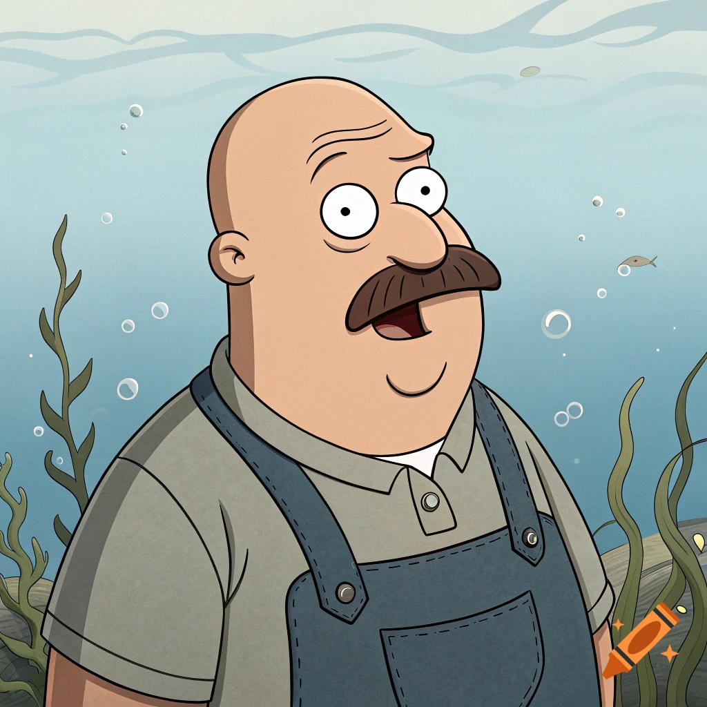 Cartoon character resembling Joe Swanson underwater