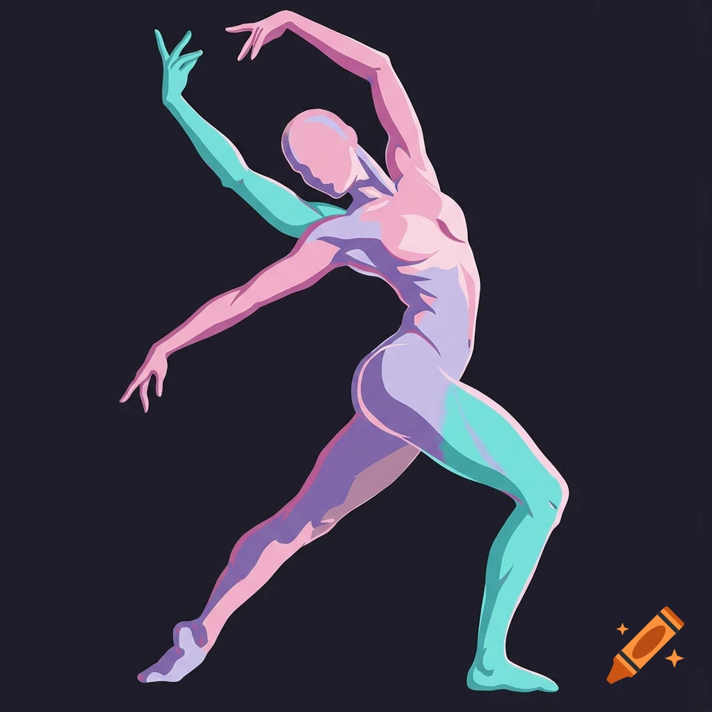 Abstract depiction of a dancer's figure with colorful lighting.