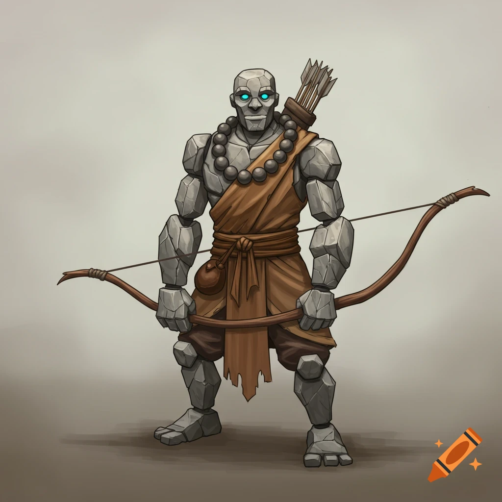 A stone golem monk with a bow and quiver.