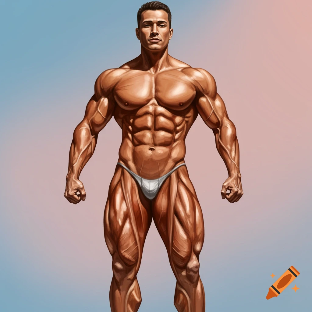 A muscular man is standing in a posing suit.