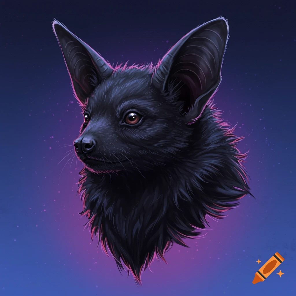 A dark, bat-like creature with large ears stands against a starry background.