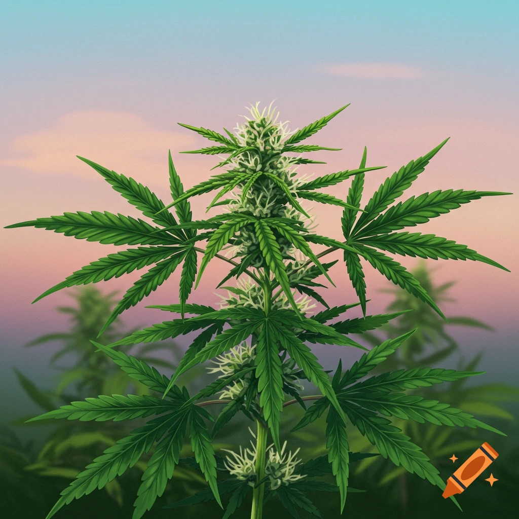 A detailed depiction of a cannabis plant.
