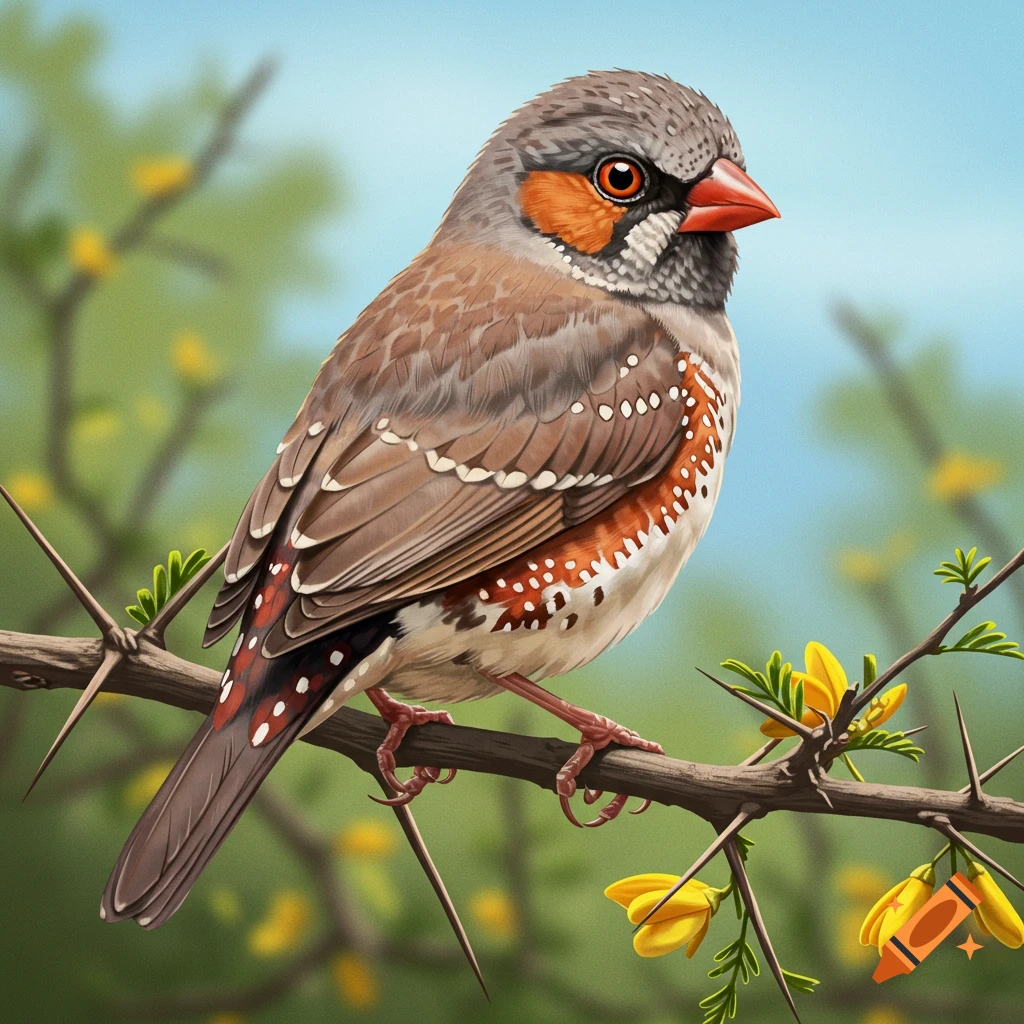 A detailed image of a bird perched on a thorny branch.