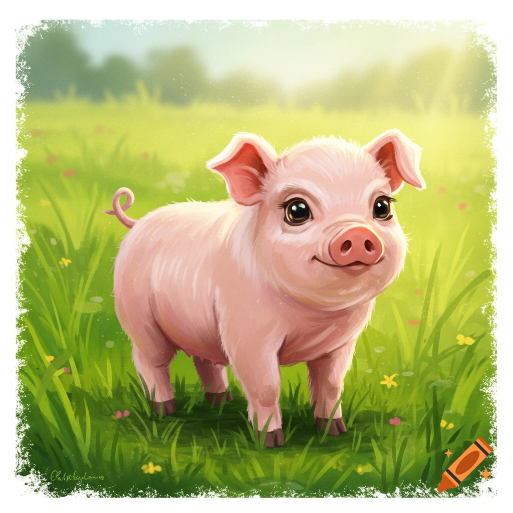 a cute small pig standing in a grassy field
