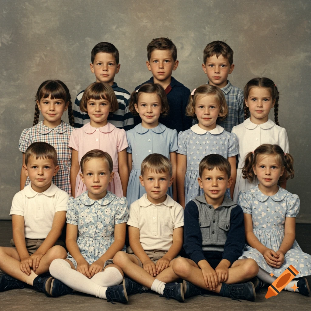Vintage portrait photo of a group of young boys and girls.