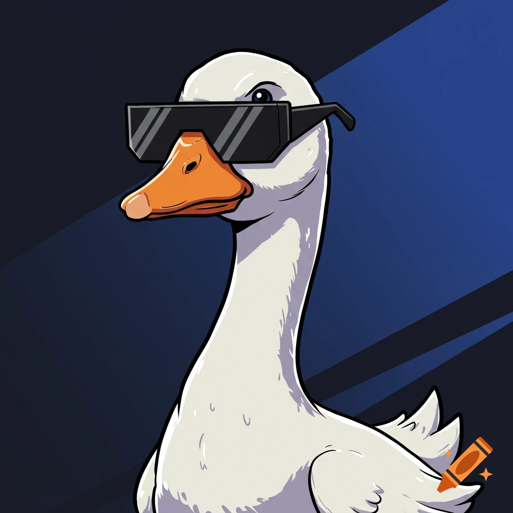 Cartoon illustration of a cool goose wearing black rectangular sunglasses