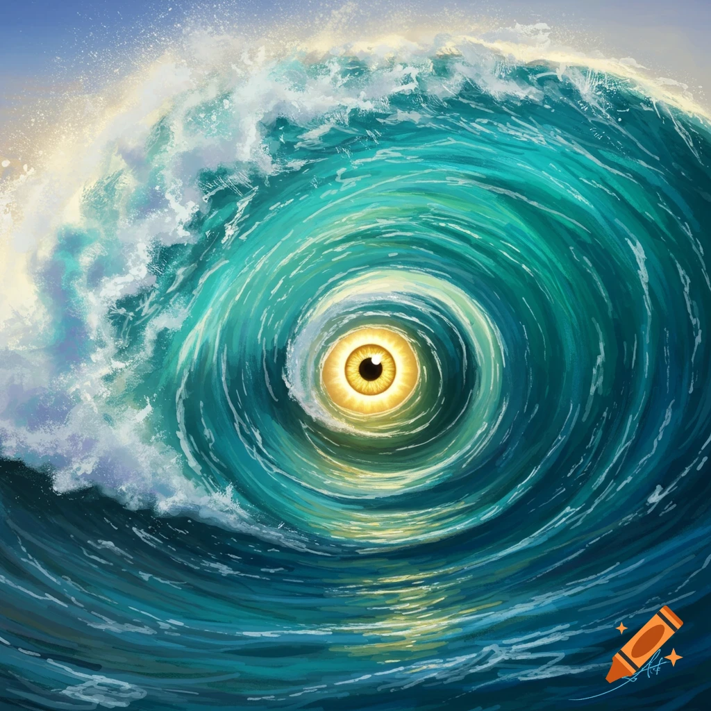 A wave spiraling into a large eye at the center.