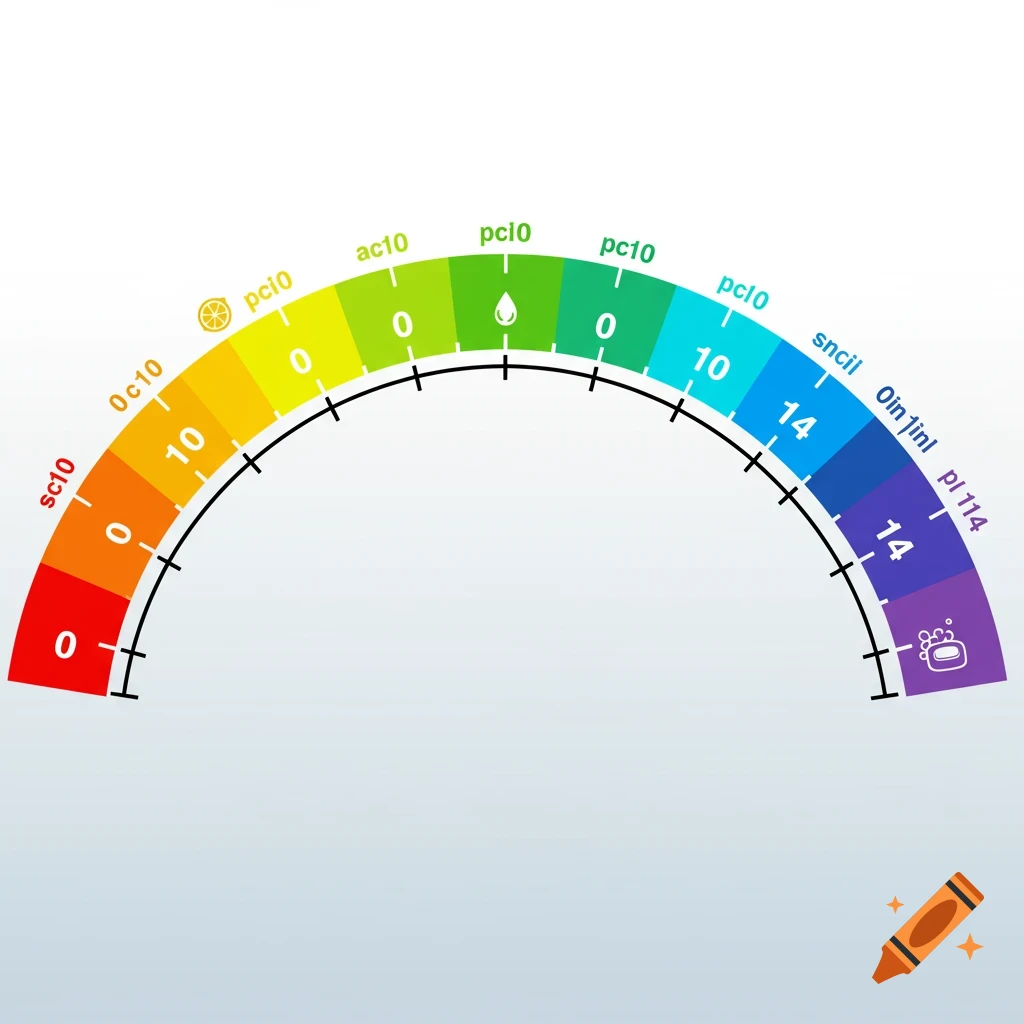 A curved spectrum scale from red to purple, labeled 0 to 14.