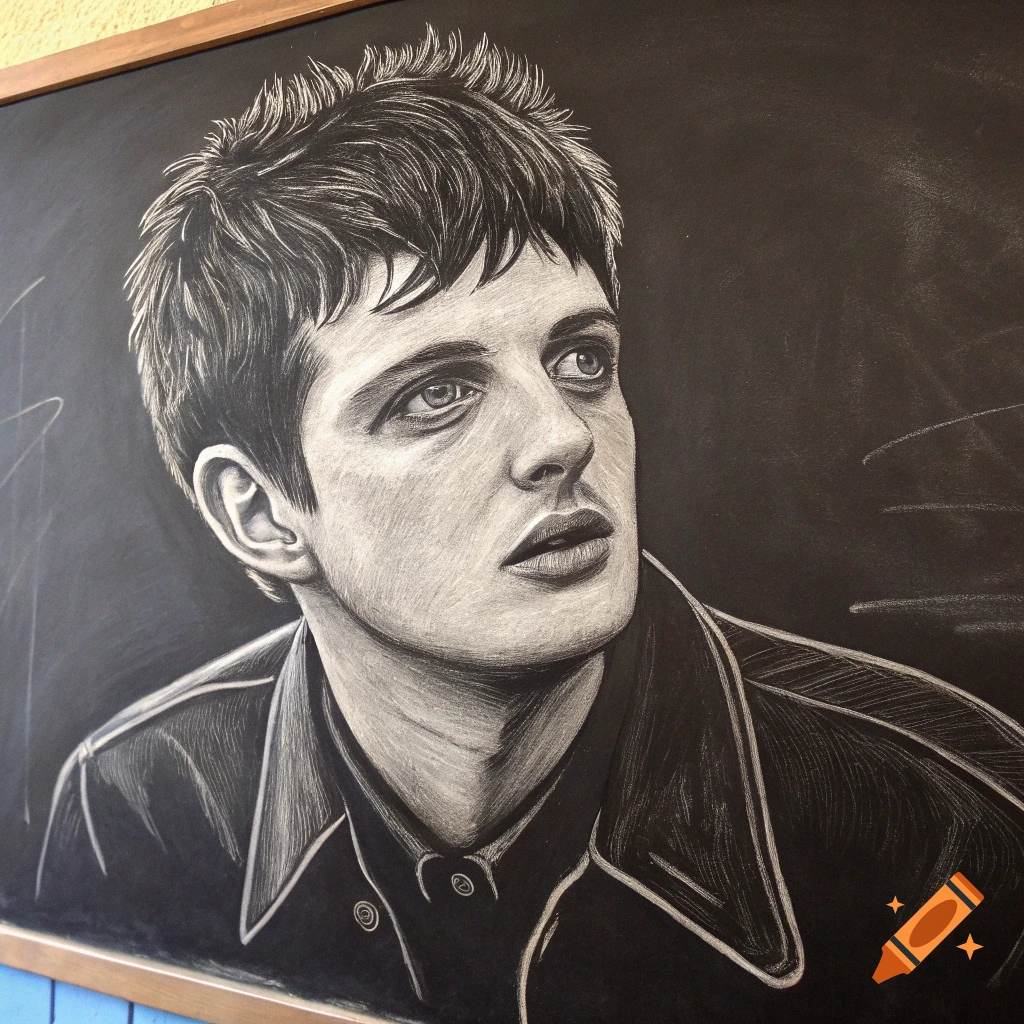 Chalk portrait of a man on a chalkboard