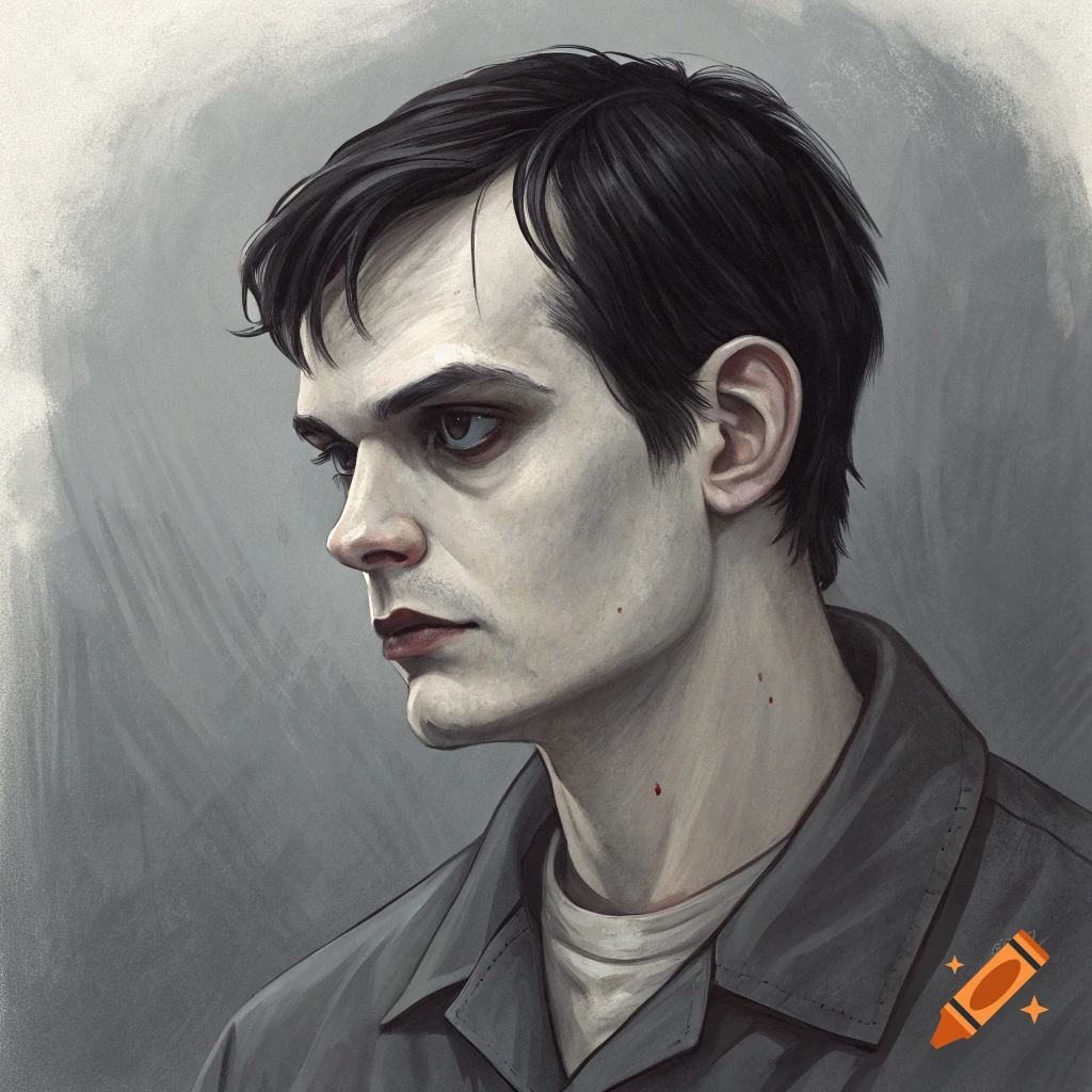 A pale man with dark hair and dark circles under his eyes, wearing a grey jacket, in profile.