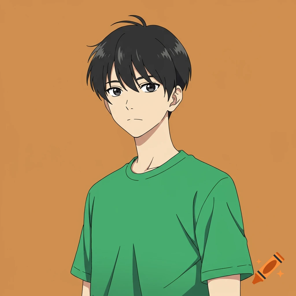 Anime portrait of a guy in a green shirt