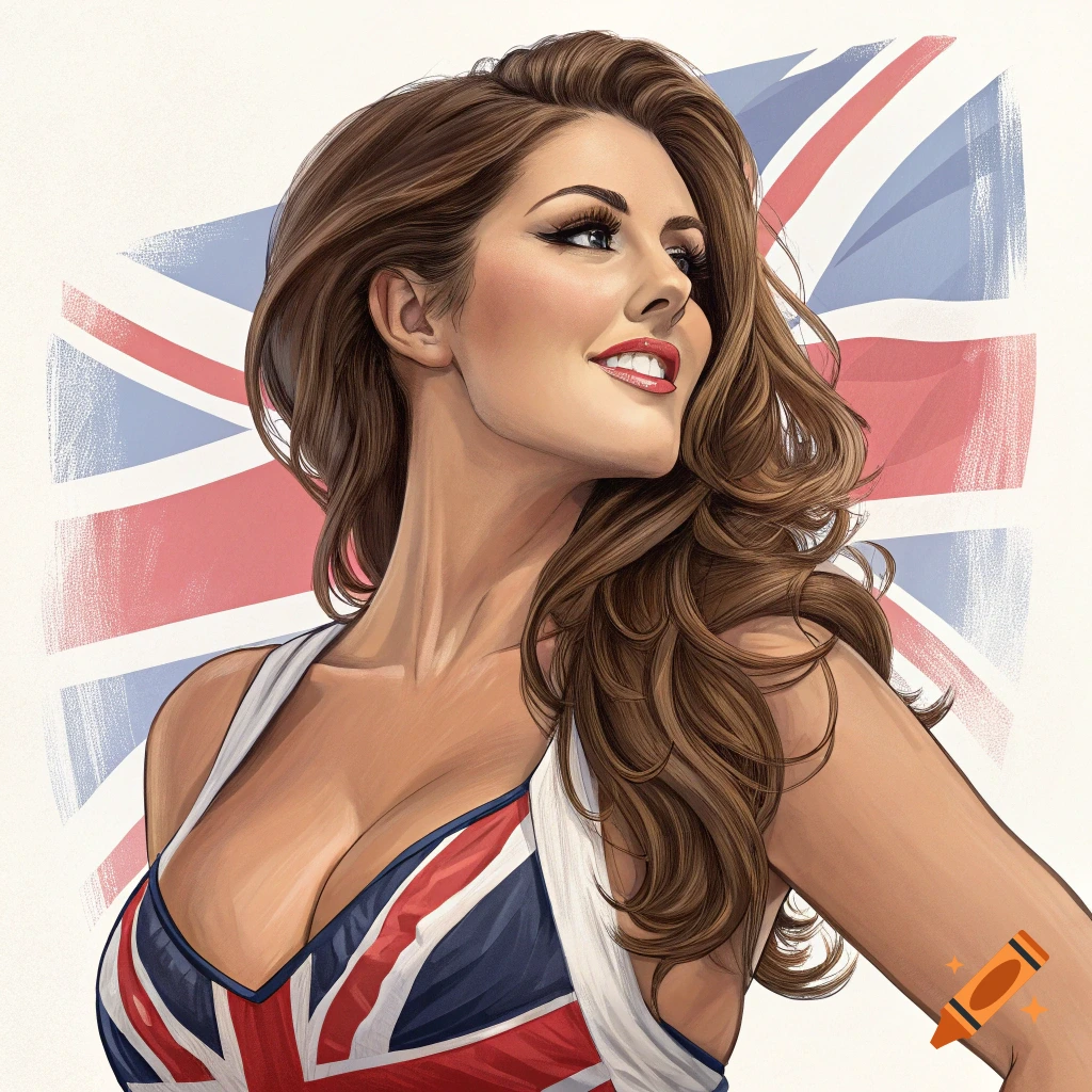 Illustration of a woman in a Union Jack top looking up.
