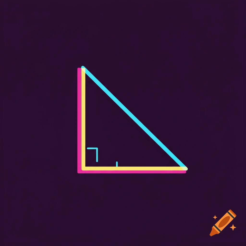 Abstract digital art of a right-angled triangle with neon lines on a dark background.