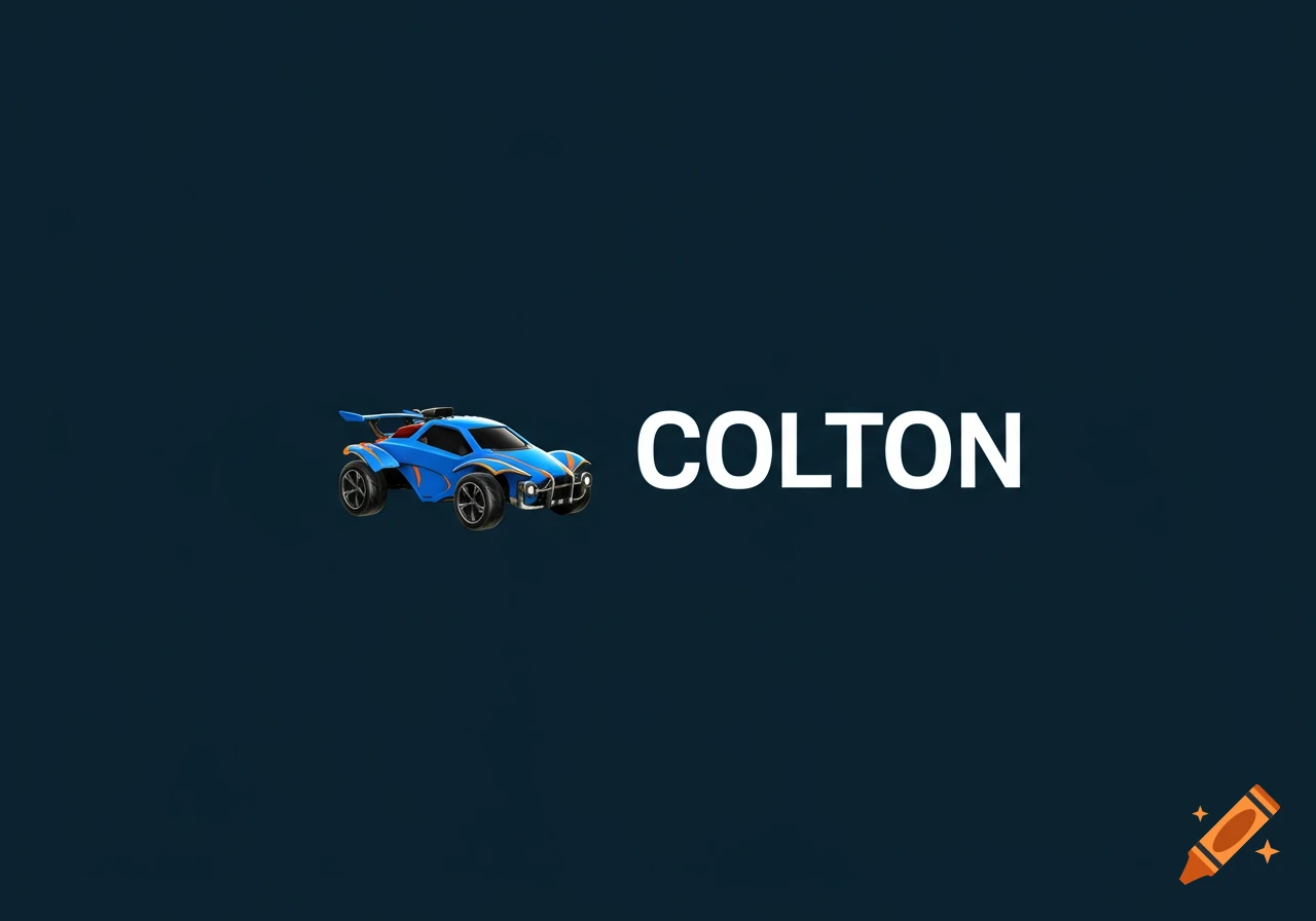 A blue race car from Rocket League next to the word Colton on a dark background.