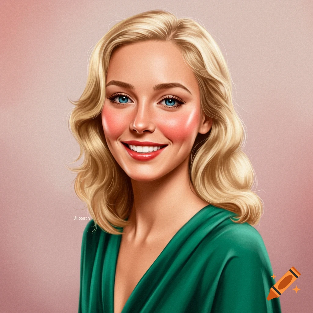 A smiling blonde woman in a green dress