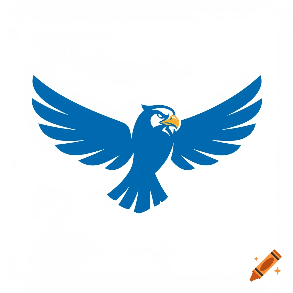 Blue stylized hawk logo with outstretched wings