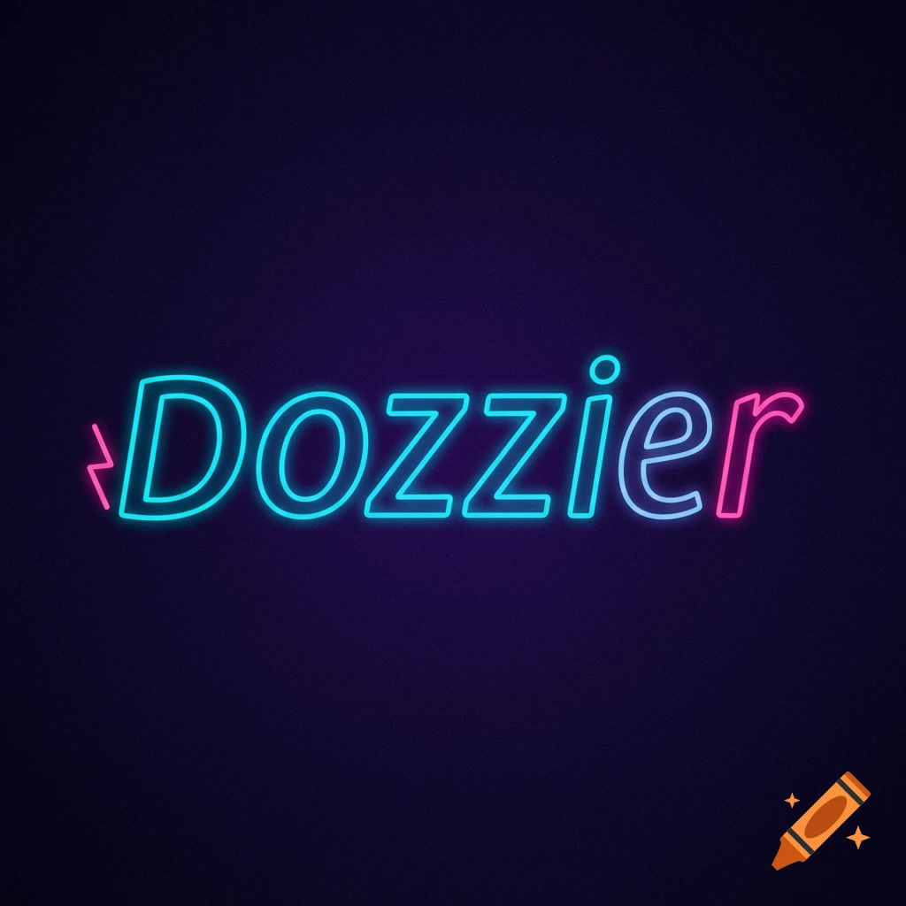 Neon logo with the word Dozzier in blue and pink.