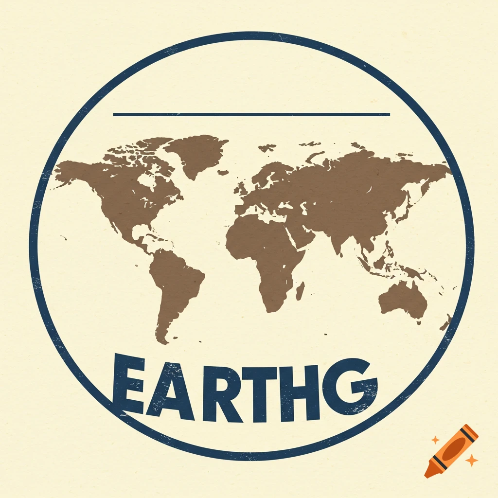 A stamp-style logo with a world map inside a circle and the text 'EARTHG' below.