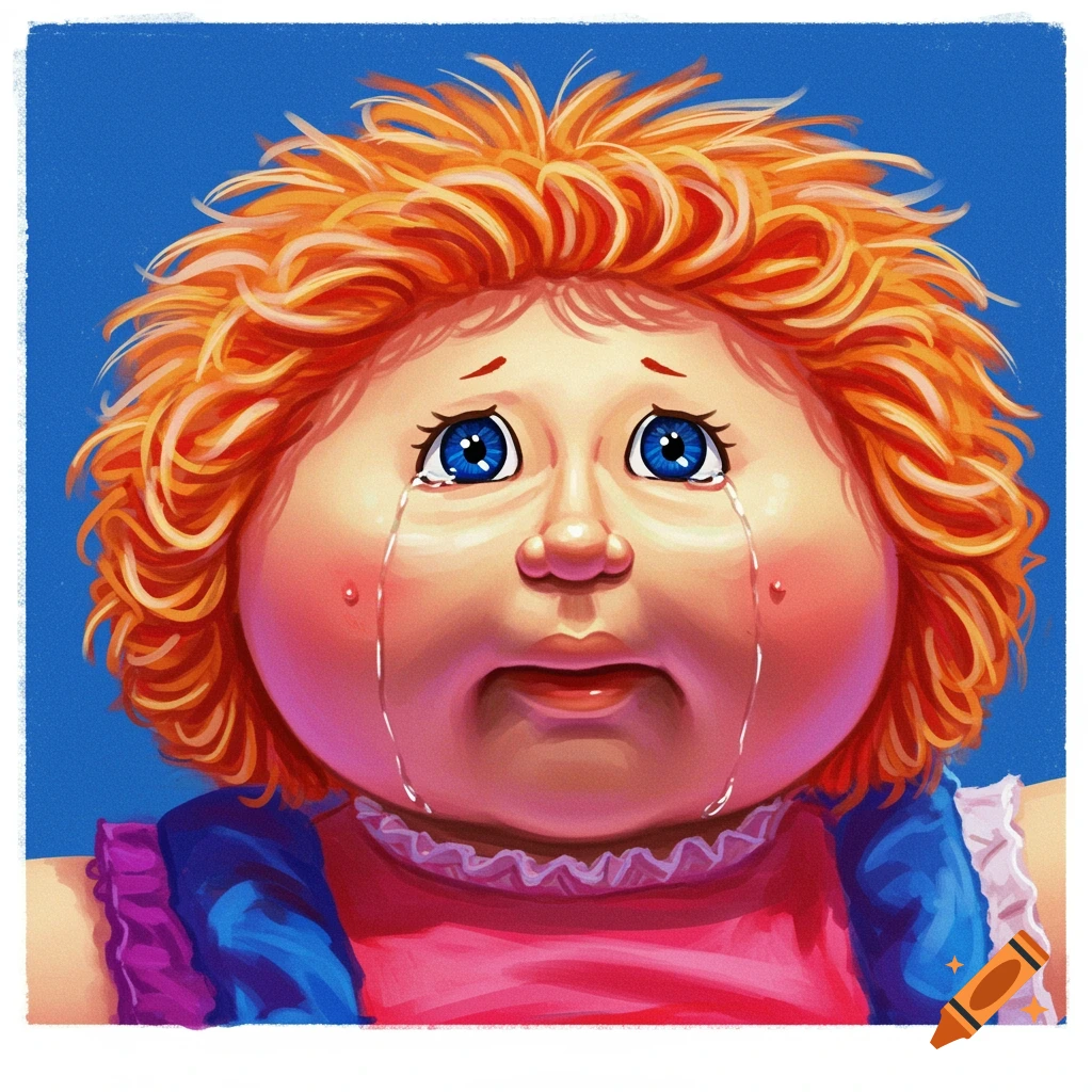 Close-up of a crying Cabbage Patch Kid doll.