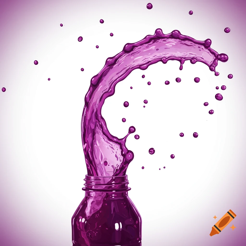 Purple liquid splashing dramatically from a bottle