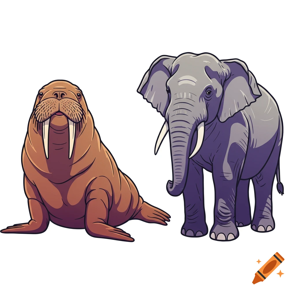 A vector graphic of a walrus and an elephant