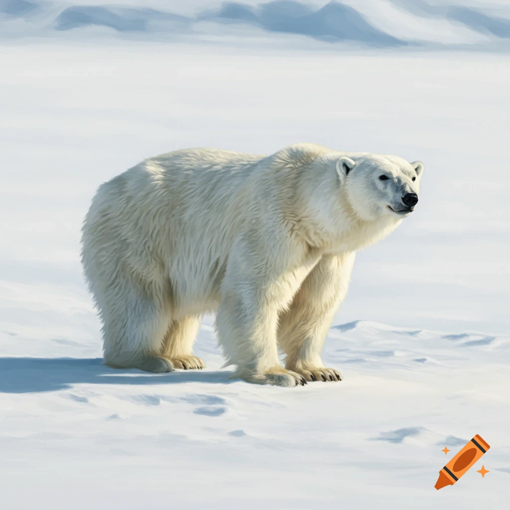 A polar bear standing in a snowy landscape.