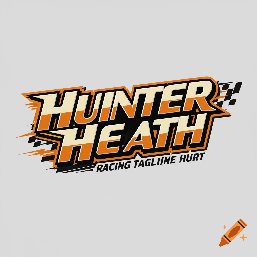 Orange and black racing logo with text 'HUNTER HEATH' and design elements.