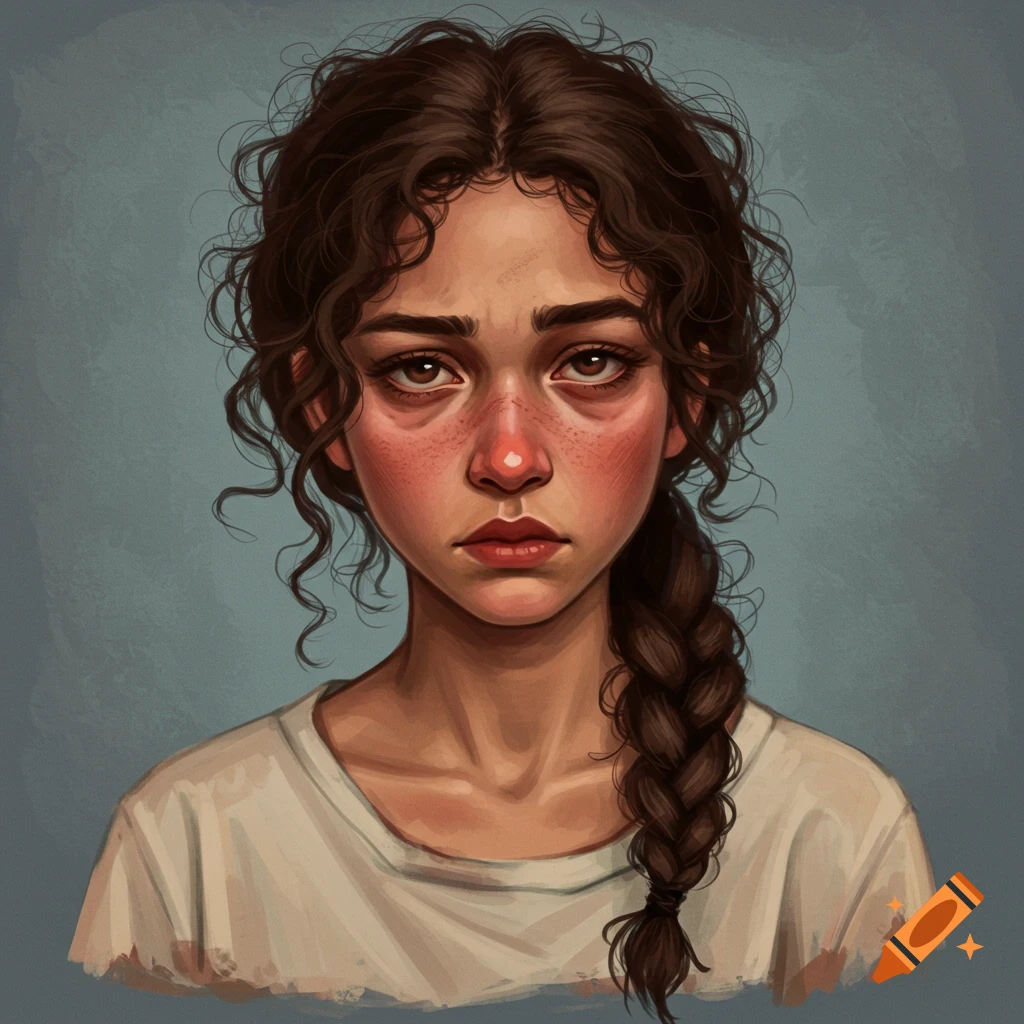 Woman with braided brown hair and dark circles under her eyes.