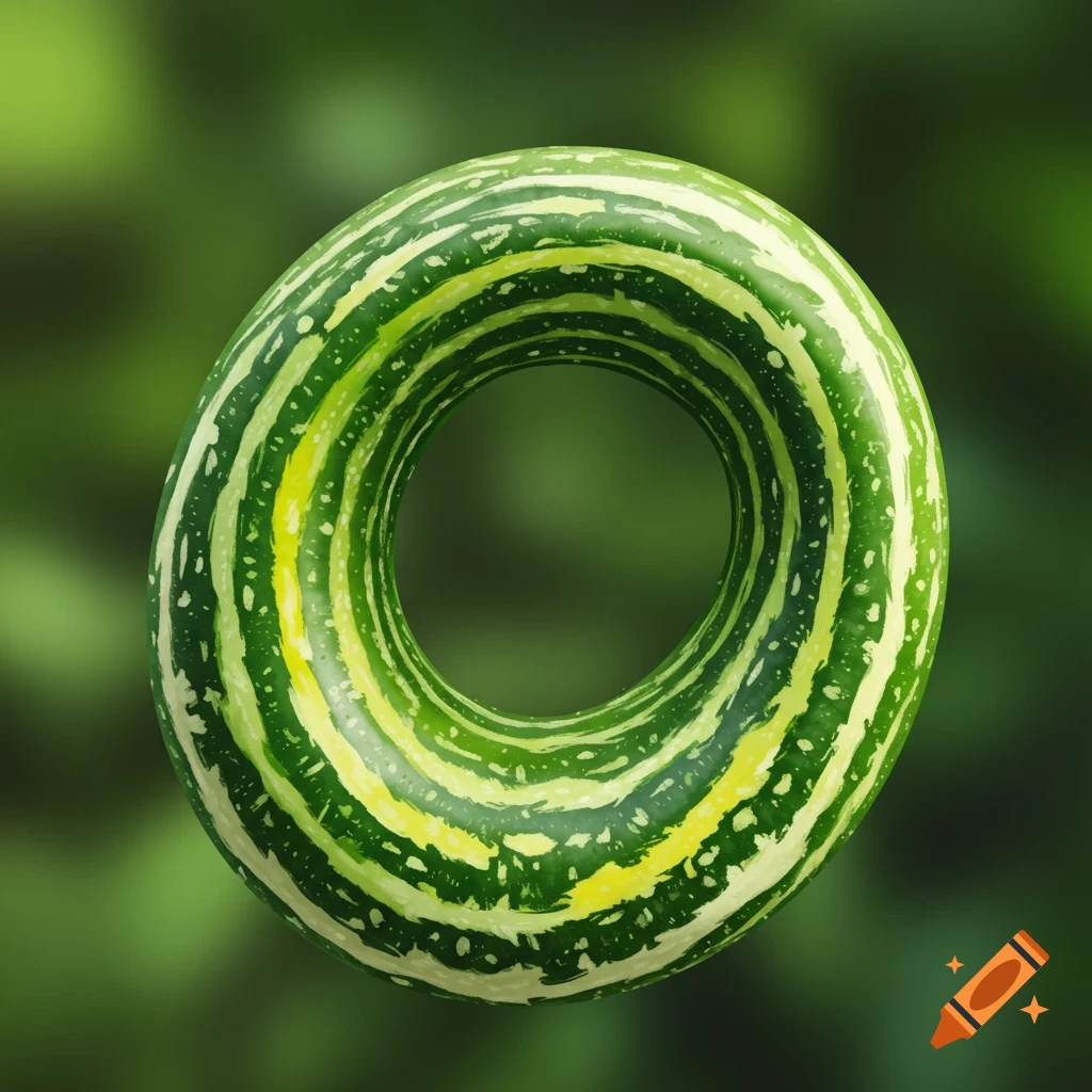 A ring-shaped striped green gourd