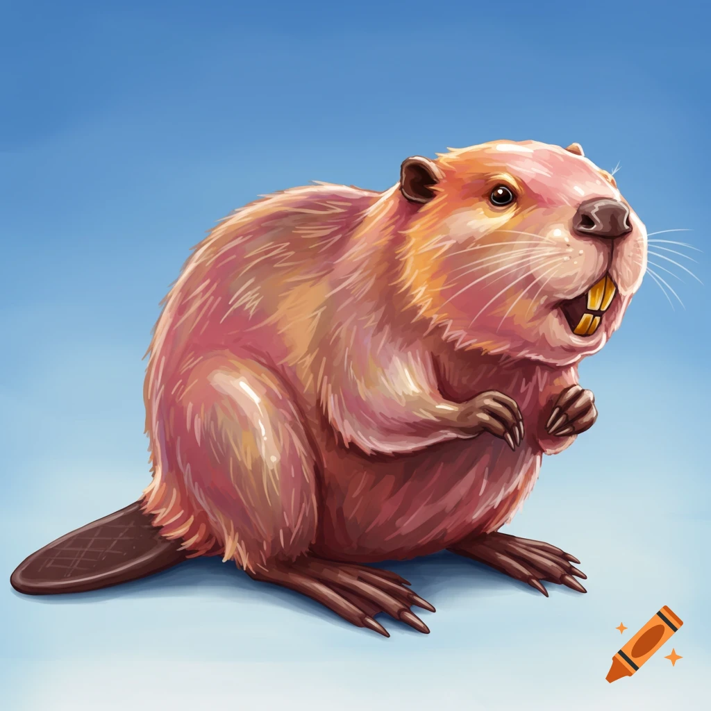 A pinkish beaver with large front teeth.
