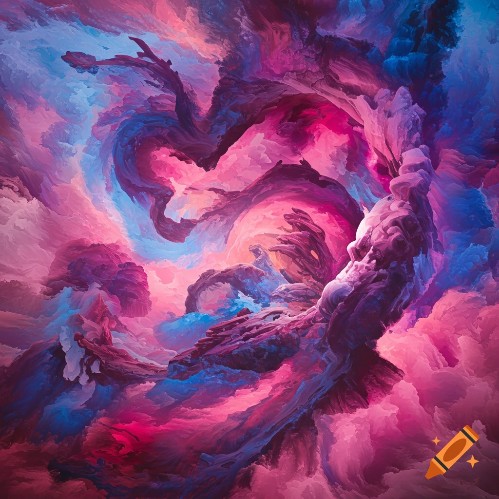 Abstract image with swirling pink, purple, and blue shapes.