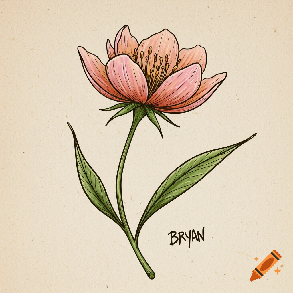 Illustration of a pink flower on a textured background.