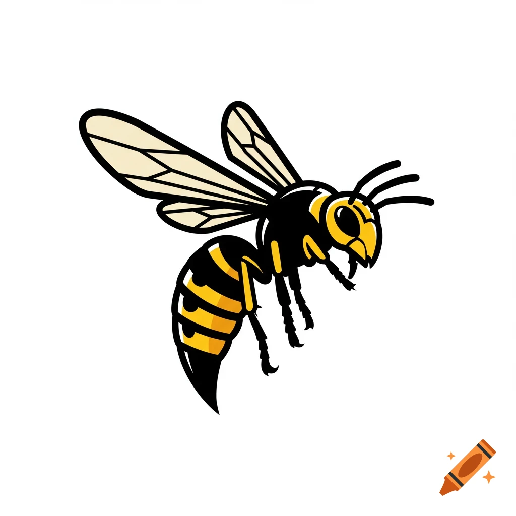 Simple line art illustration of a hornet flying