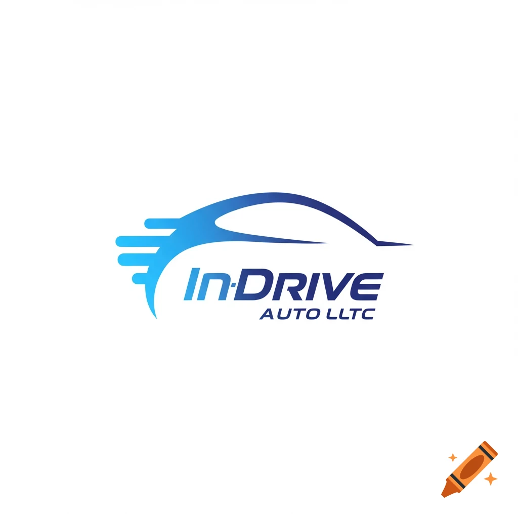 Logo for In·DRIVE AUTO LLTC, featuring a blue car silhouette with speed lines.